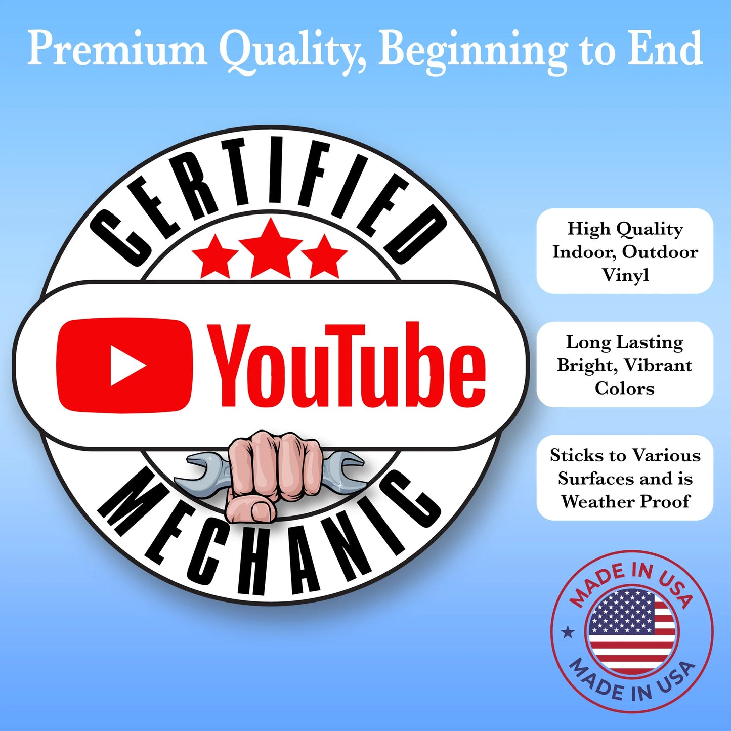 Certified YouTube Mechanic Sticker - Humorous Decal for Car Enthusiasts, 5 inches