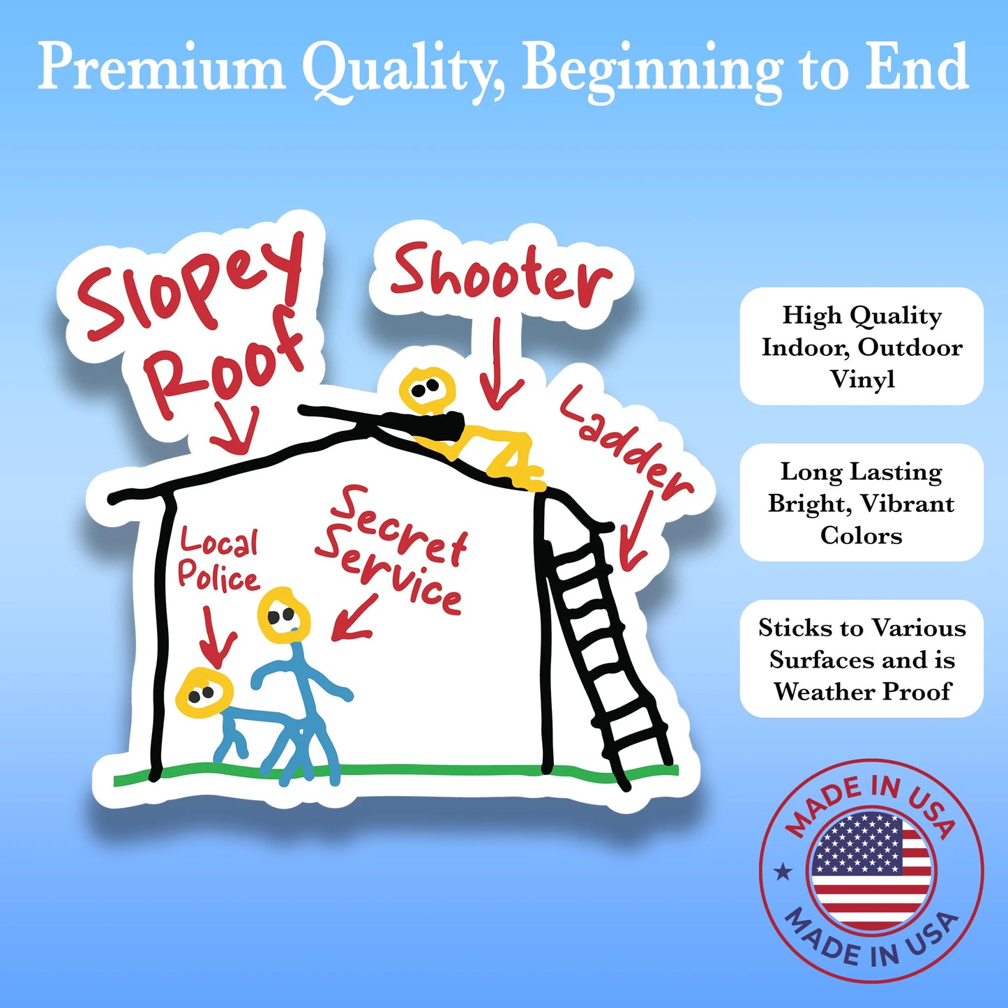 Shooter on a Slopey Roof - Funny Secret Service Sticker