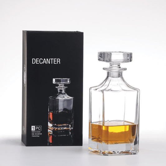 Glass Decanter with Black Gift Box & Printed Paper Sleeve – 750ml Square