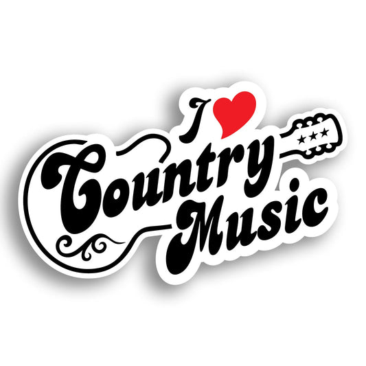 "I LOVE COUNTRY MUSIC" Guitar Sticker - 6" Wide