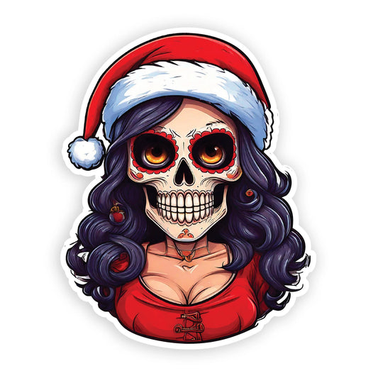 Mrs. Claus Sugar Skull Sticker - Sweet & Spooky!